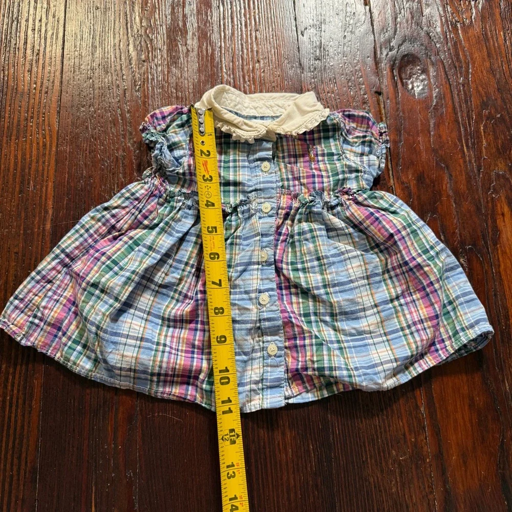 Ralph Lauren Plaid Dress Baby Girl 3M Multi-color Madras Peter Pan Collar